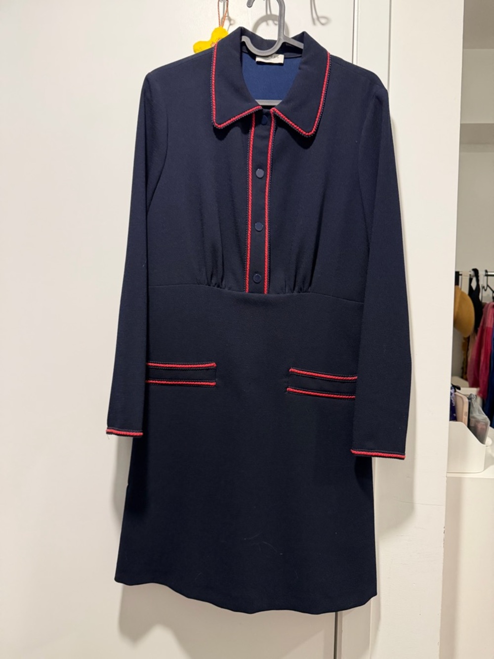 Sandro Women‘s Navy Shift Dress with Red Piping